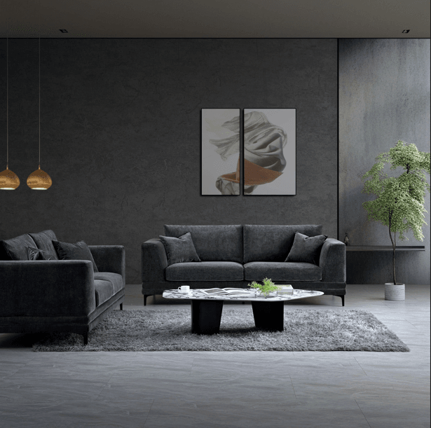 Aluxo Lenox Mid-Century Velvet Sofa in Steel - Timeless Design & Luxurious Comfort - UK Luxury Furniture