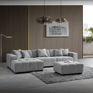 Aluxo Leonard Left Hand Corner Sofa in Cloudy Grey Boucle - Modular Design & Plush Comfort - UK Luxury Furniture