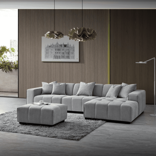 Leonard Right Hand Corner Sofa in Cloudy Grey Boucle with Modular Sections & Plush Cushions - UK Luxury Furniture