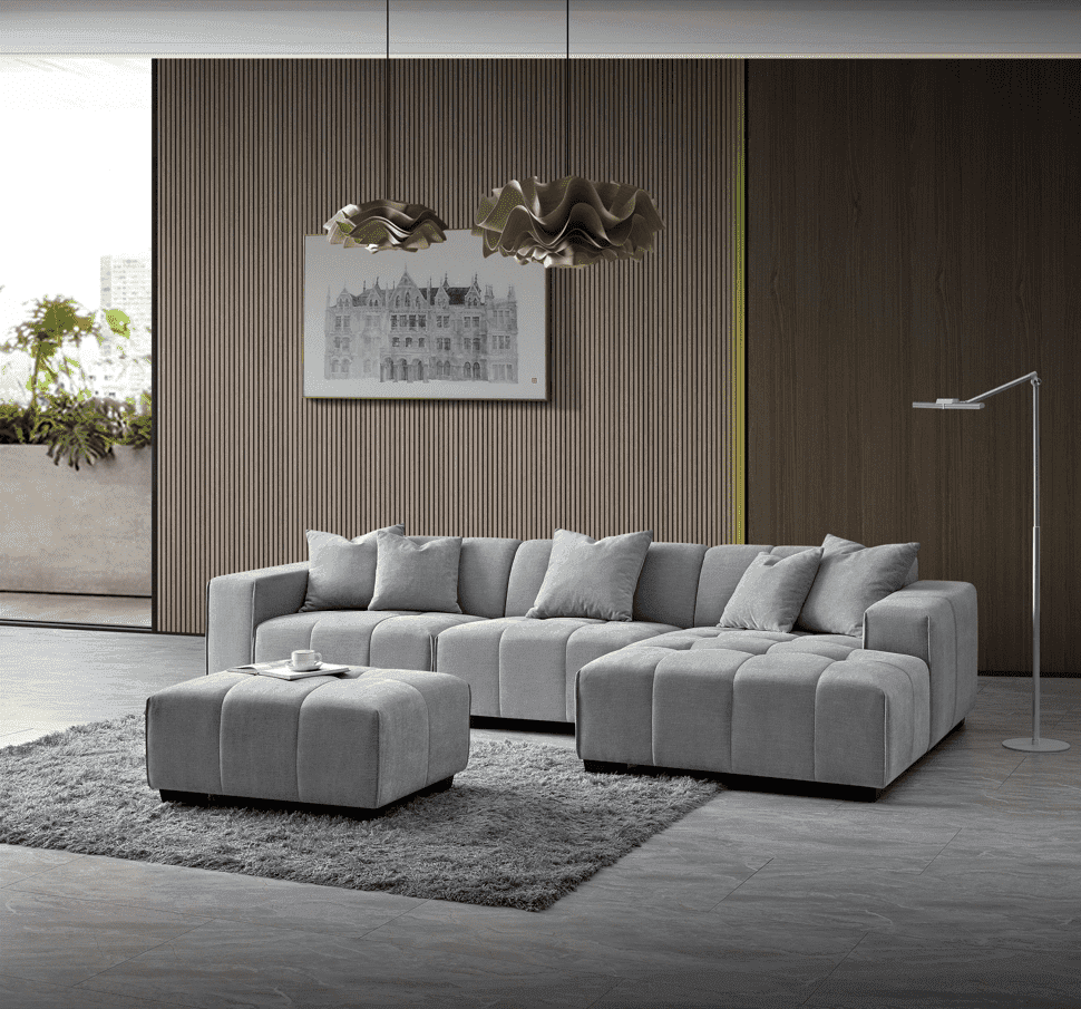 Leonard Right Hand Corner Sofa in Cloudy Grey Boucle with Modular Sections & Plush Cushions - UK Luxury Furniture