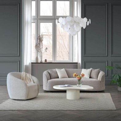 Luxurious Nolita Boucle Teddy 3-Seater Sofa & Accent Chair - Organic Curved Design in Neutral Colours - UK Luxury Furniture