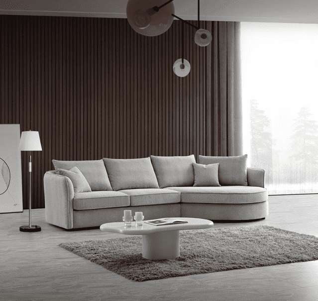 Aluxo Rubin Curved Corner Chaise Sofa in Pebble Boucle - Luxe Comfort Design for Modern Interiors - UK Luxury Furniture