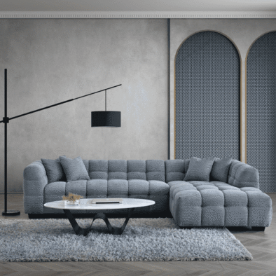Aluxo Tribeca Corner Sofa - Premium Iron Boucle with Channel Stitching - UK Luxury Furniture