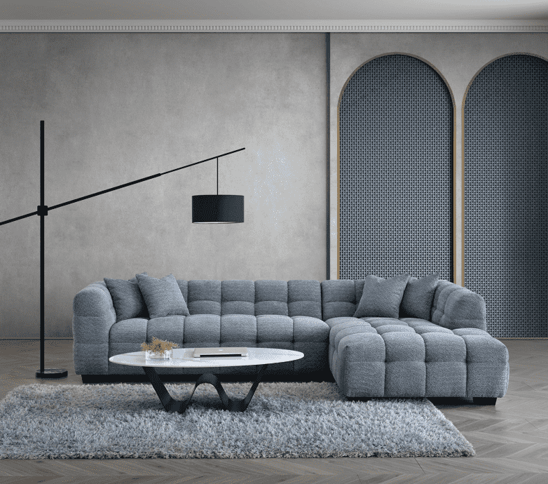 Aluxo Tribeca Corner Sofa - Premium Iron Boucle with Channel Stitching - UK Luxury Furniture