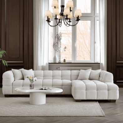 Aluxo Tribeca Right Hand Corner Sofa in Oatmeal Boucle Fabric - Luxurious Comfort & Style - UK Luxury Furniture