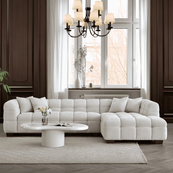 Aluxo Tribeca Right Hand Corner Sofa in Oatmeal Boucle Fabric - Luxurious Comfort & Style - UK Luxury Furniture