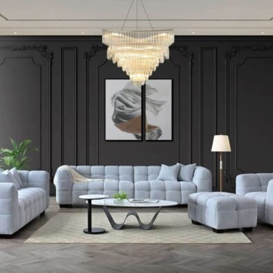 Aluxo Tribeca 3-Seater Sofa in Luxurious Pearl Boucle Fabric with Deep Channel Stitching - UK Luxury Furniture