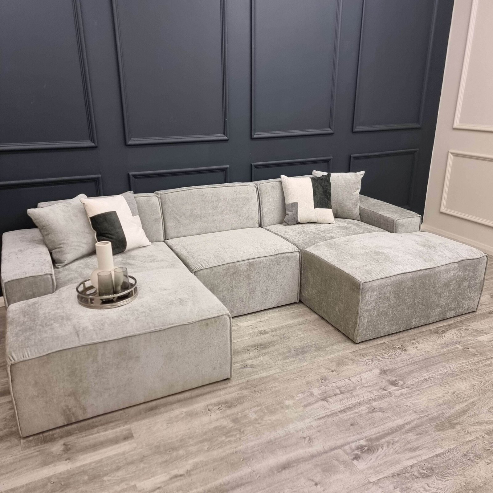 Atlanta U Shaped Modular Sofa - Cinema Style 4-Section Design in Soft Chenille Fabric - UK Luxury Furniture