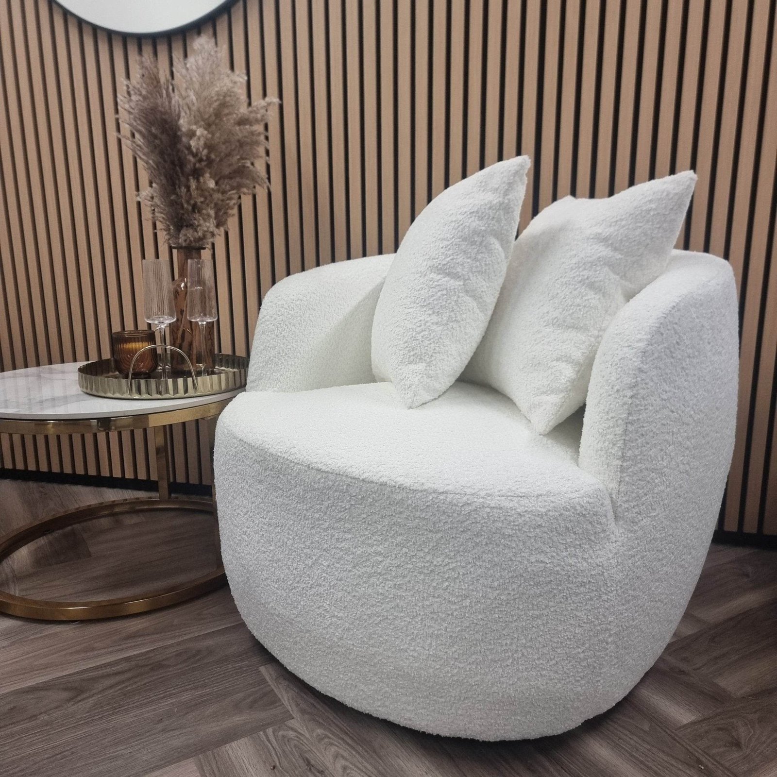 Luxurious Cuddle Accent Chair in Soft Boucle Fabric with Unique Organic Curves - UK Luxury Furniture