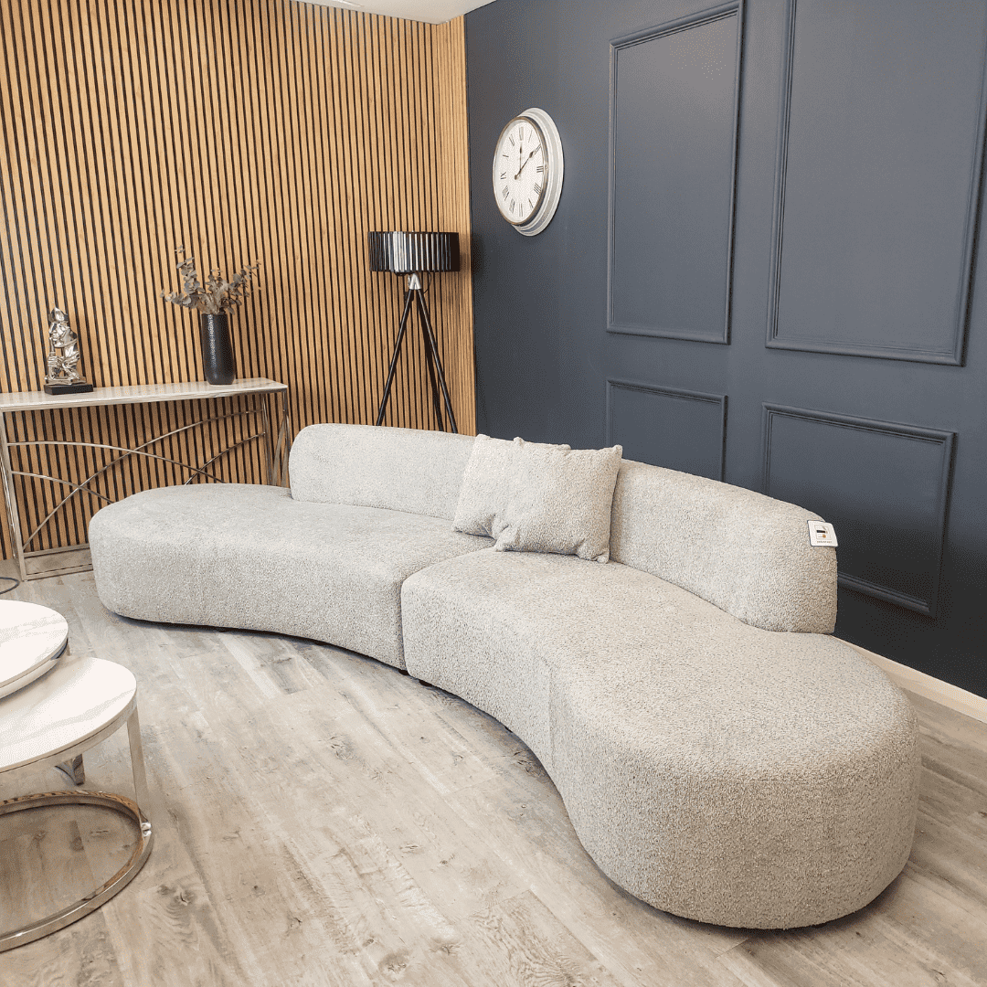 Luxury Miami Curved Boucle Sofa - Sculptural Design, Comfort, Available in 5 Colours - UK Luxury Furniture