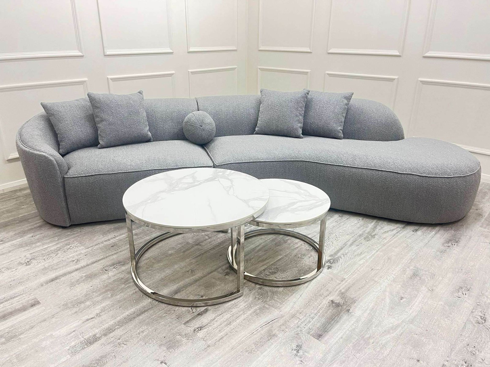 Pebble Boucle Sofa 340cm - Luxury Grey Fabric, Contemporary Design, Unmatched Comfort - UK Luxury Furniture