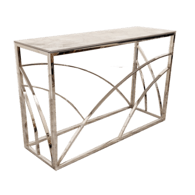 Stella Chrome Console Table - Elegant Ash Grey Sintered Top, H: 77cm W: 120cm D: 40cm - UK Luxury Furniture