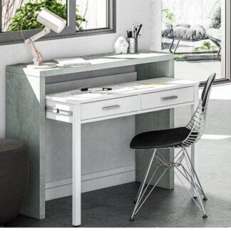 Turin Arctic Concrete Grey and White Extending Desk/Dressing Table/Console Table - UK Luxury Furniture