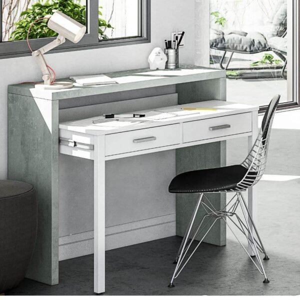 Turin Arctic Concrete Grey and White Extending Desk/Dressing Table/Console Table - UK Luxury Furniture