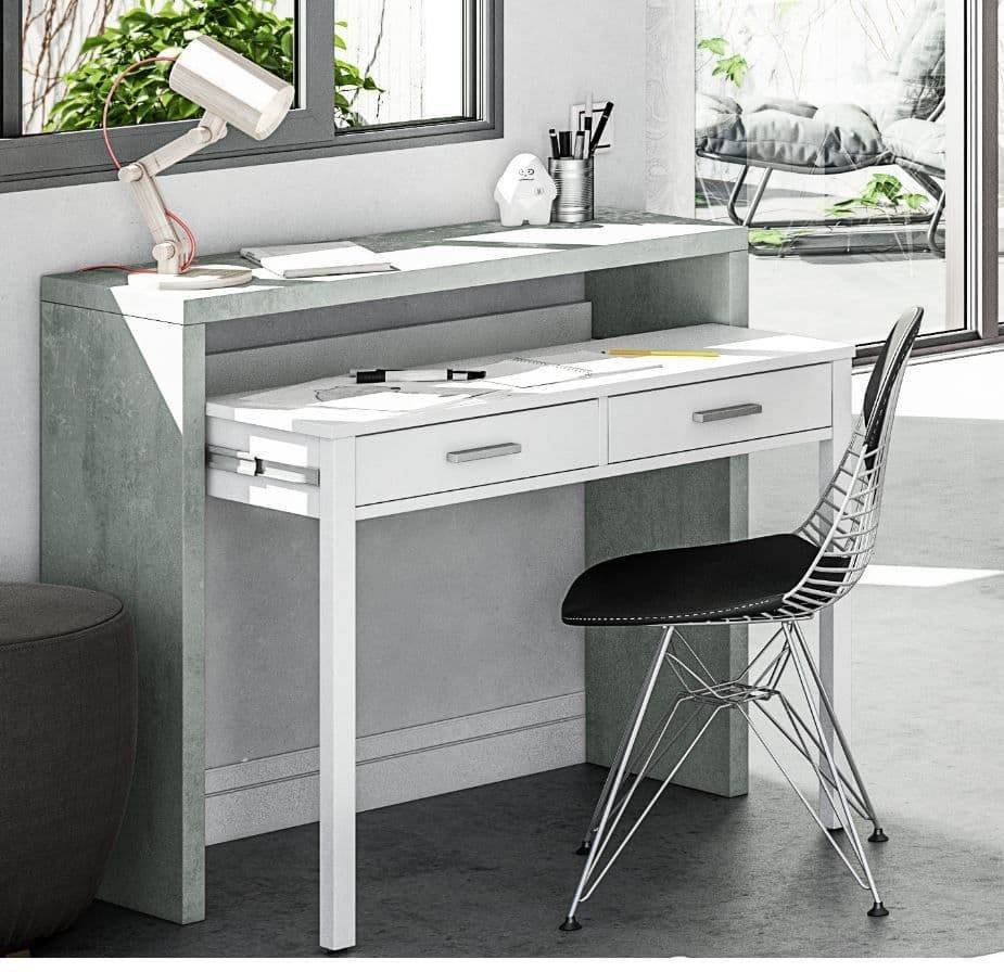 Turin Arctic Concrete Grey and White Extending Desk/Dressing Table/Console Table - UK Luxury Furniture