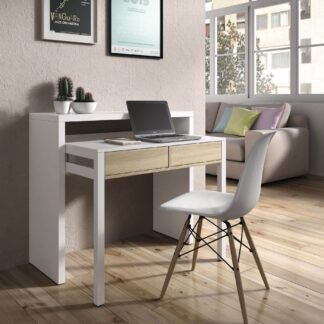 Turin White and Oak Desk Dressing Table or Console Table - 2647 - UK Luxury Furniture