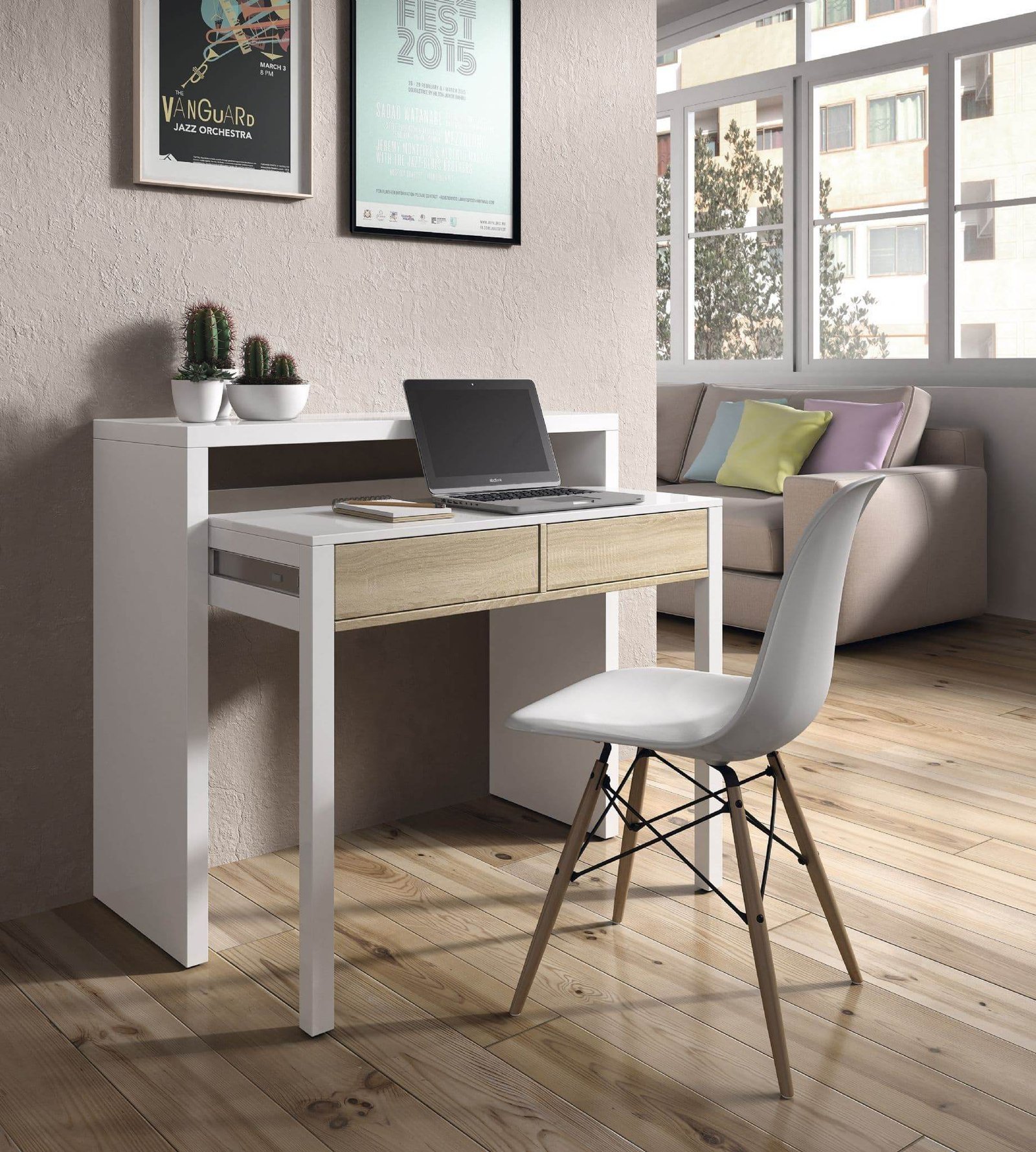 Turin White and Oak Desk Dressing Table or Console Table - 2647 - UK Luxury Furniture