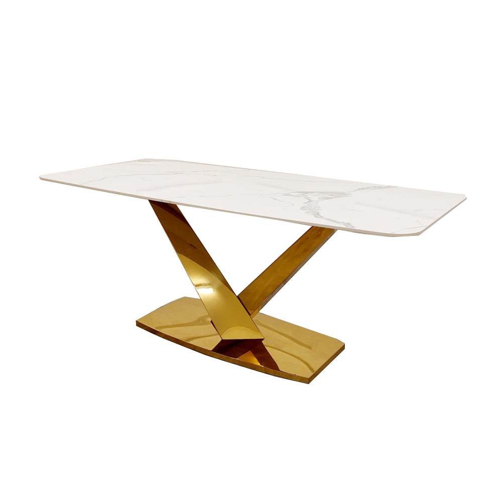 Valeo 1.8M Dining Table - Elegant Polar White Sintered Stone Top with V Design Base - UK Luxury Furniture