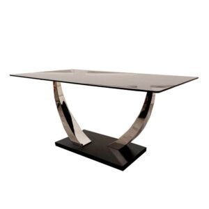 Venus 1.6m Dining Table - Black Sintered Stone Top with Chrome Pedestal Legs - UK Luxury Furniture