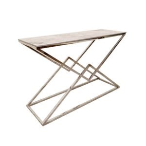 Vesta Chrome Console Table with Stomach Ash Sintered Stone Top - 120cm W x 40cm D x 70cm H - UK Luxury Furniture