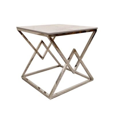Vesta Chrome Lamp Table With Stomach Ash Sintered Stone Top - 55cm Luxury Design - UK Luxury Furniture