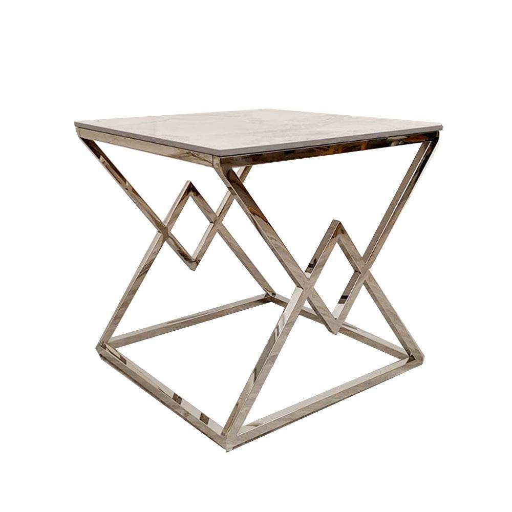 Vesta Chrome Lamp Table With Stomach Ash Sintered Stone Top - 55cm Luxury Design - UK Luxury Furniture