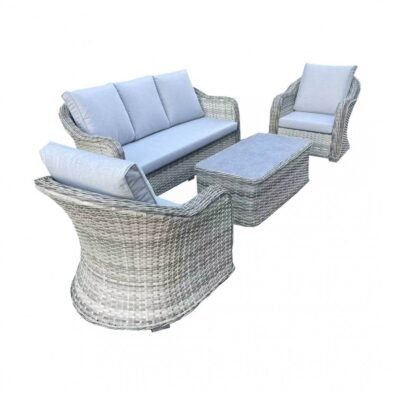 Luxury Grey Rattan 3-Seater Sofa Set with 2 Armchairs and Elegant Coffee Table for Outdoor Spaces - UK Luxury Furniture