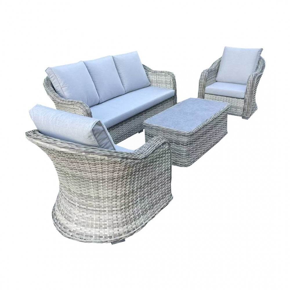 Luxury Grey Rattan 3-Seater Sofa Set with 2 Armchairs and Elegant Coffee Table for Outdoor Spaces - UK Luxury Furniture