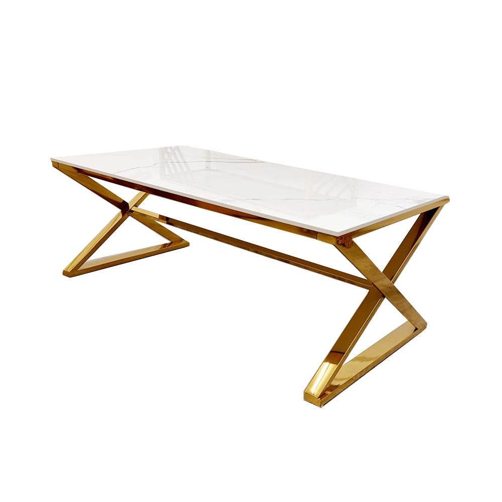Zion Gold Coffee Table - Elegant Polar White Sintered Top, 120Cm Width Luxury Living Room Furniture - UK Luxury Furniture