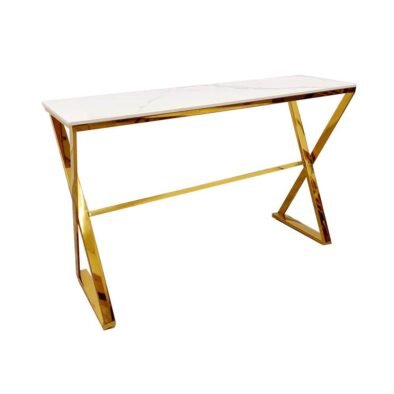 Zion Console Table with Polished Gold Legs and Elegant Polar White Sintered Surface - UK Luxury Furniture