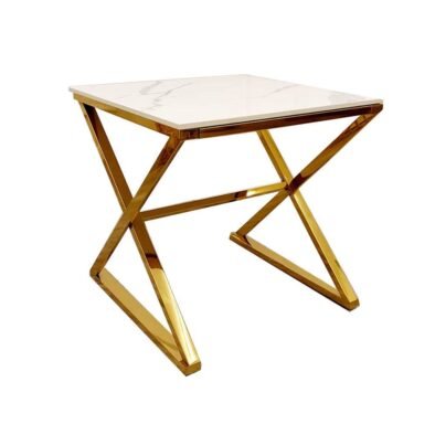 Zion Gold Lamp Table with Polar White Sintered Top - 50cm Luxurious Design for Elegant Interiors - UK Luxury Furniture